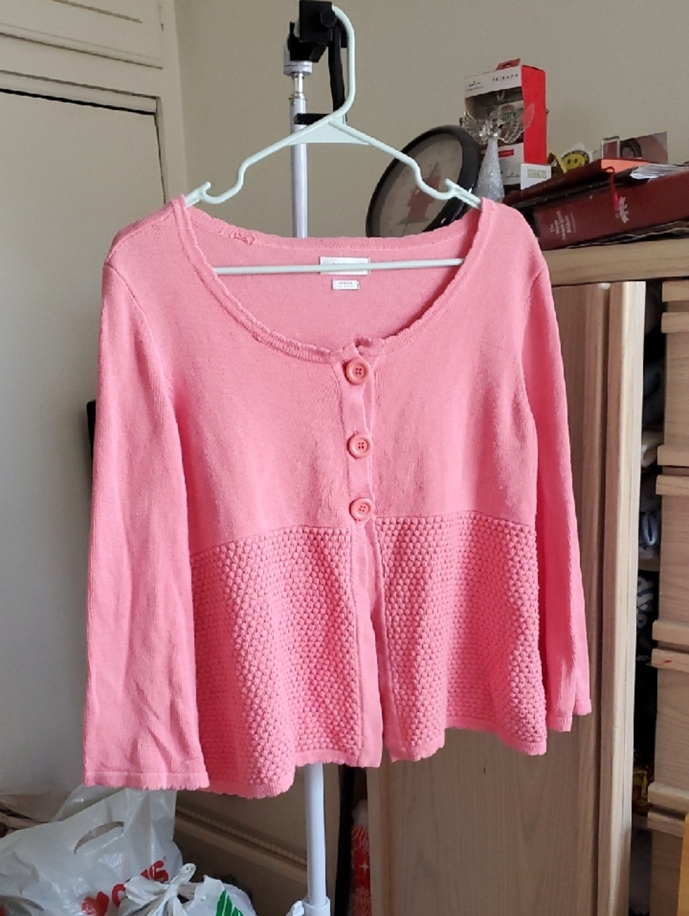 Van Heusen Pink Light Salmon Button Up Cotton Knit Cardigan Size M